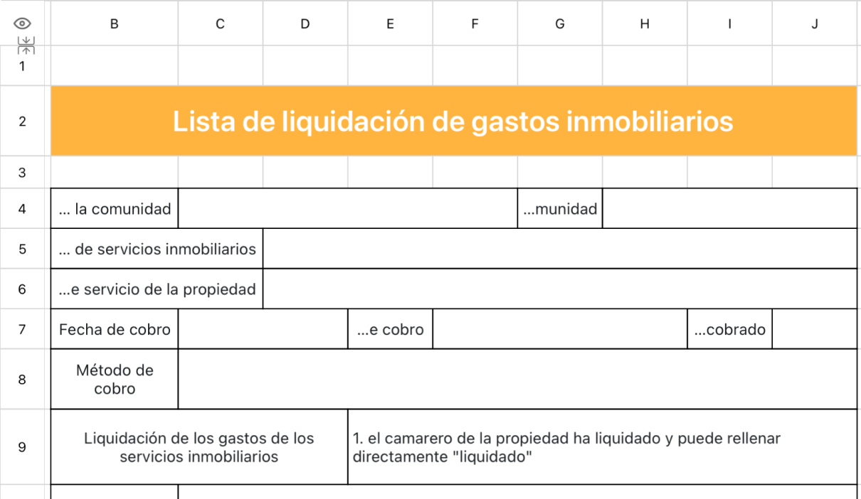 Lista de liquidación de gastos inmobiliarios